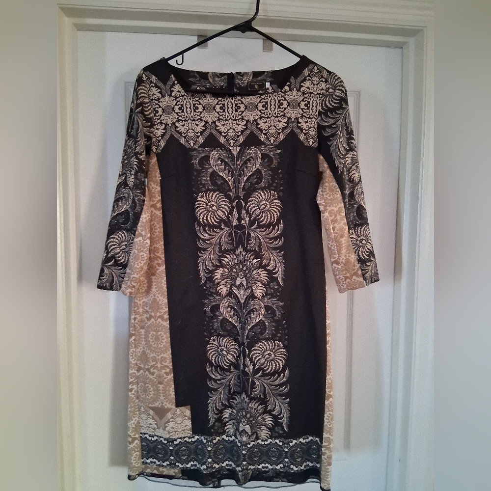 Chic Black and Cream Long Sleeve Dress
